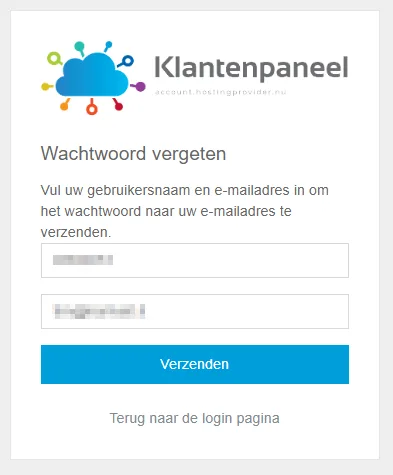 Wachtwoord vergeten klantenpaneel